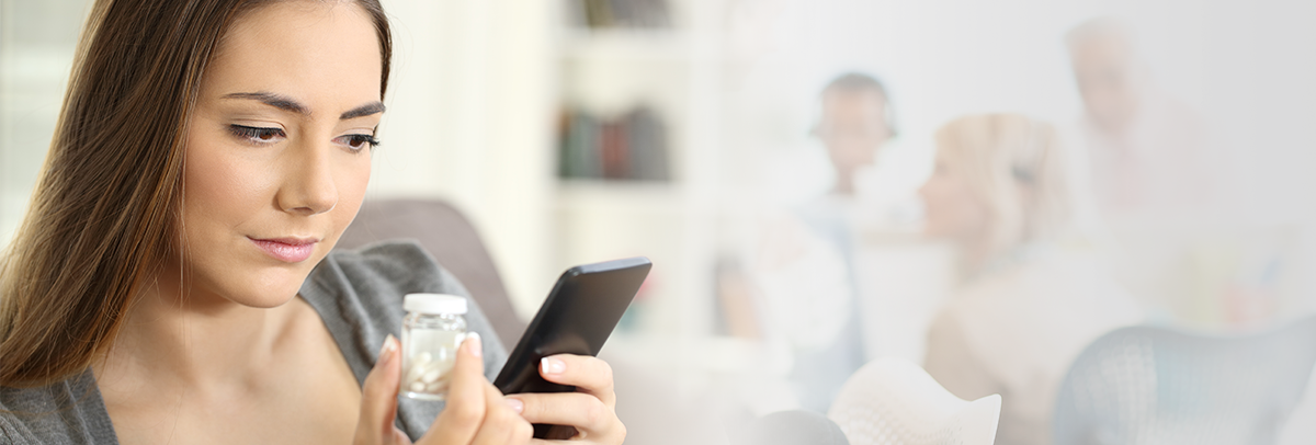 Common Terms3 Woman looking up a medicine on her cell phone